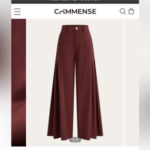 NWT Commense burgundy wide pleated leg pant